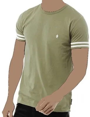 Buy FRENCH CONNECTION FCUK Mens Khaki Arm Stripes Short Sleeve T Shirt | Size Small • 16.95£