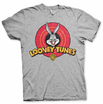 Buy Official Looney Tunes Bugs Bunny Iconic Logo Distressed Print Grey T-shirt • 16.99£