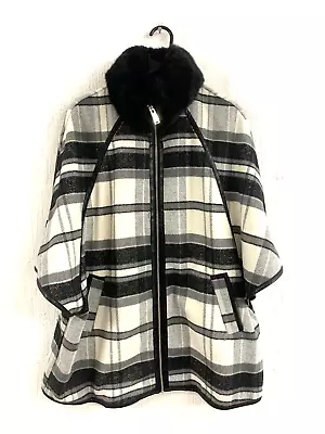 Buy RIVER ISLAND Black & White Check Zip Up Poncho Cape Coat Jacket Size 12 - 14 • 9.99£