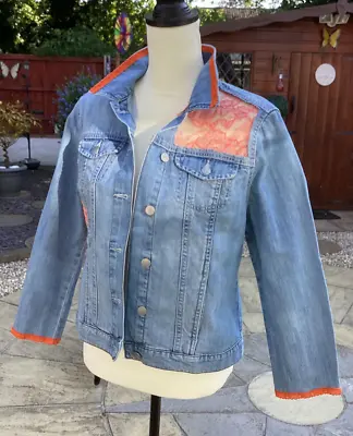 Buy Denim Jacket Upcycled UNIQUE Med UK 10 -  14 Designer Biker Student Hippy Boho O • 42.95£