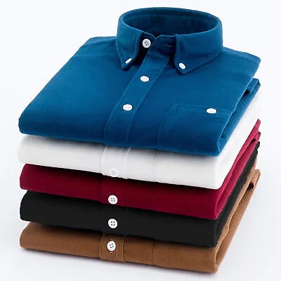 Buy Men Long Sleeve Shirt Corduroy Stylish Men's Slim Fit Shirts Lapel Tops Solid • 12.58£