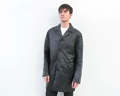 Buy Leather VTG S Mens UK 38 US Jacket EU 48 Coat Black Retro Button Up Matrix Lined • 58.80£