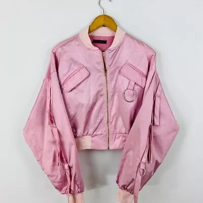 Buy Barbie Pink Slouchy Cropped Baseball Souvenir 90's Y2k Style Jacket Size 12/14 • 10£