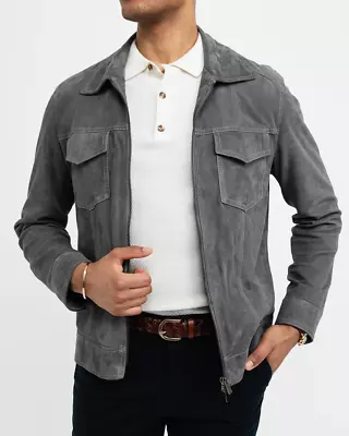 Buy Gray Suede Leather Cafe Racer Jacket For Men's Designer Stylish Fashion Jacket • 161.53£