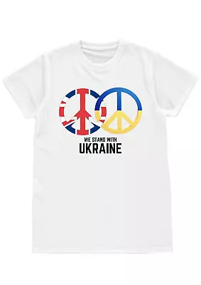 Buy We Stand With Ukraine Peace Symbol No War Union Jack Ukrainian Flag T-Shirt • 11.99£