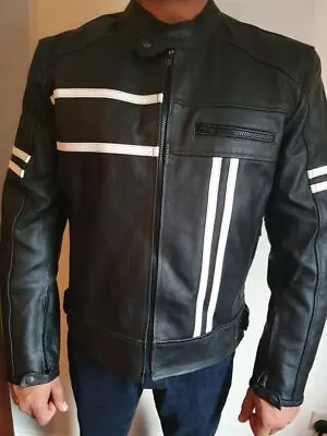 Buy Mens Cafe Racer Biker Leather Jacket Black Cowhide Retro Motorcycle Style Jacket • 44.99£