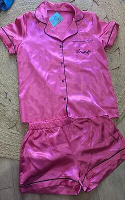 Buy Cute Pink Satin Pyjama Short Set Ladies Teen Nightwear Loungewear UK Boutique • 21£
