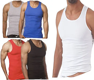 Buy 6 X Mens Vest 100% Cotton Gym Training Tank Top T Shirt Casual New Sleeveless • 8.99£