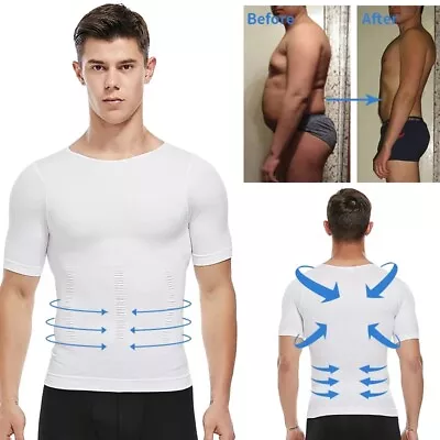 Buy Men Slimming Body Shaper Chest Tummy Control Compression Vest Underwear T-shirts • 4.79£