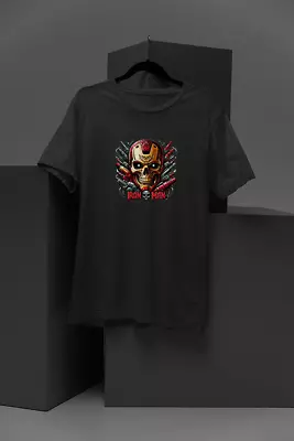 Buy  Marvel-Inspired Iron Man Skull T-Shirt | Cartoon Tattoo Style Tee | Superhero F • 24.99£