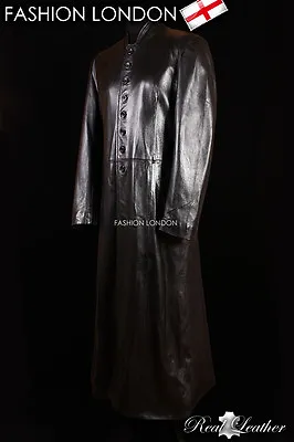 Buy REVOLUTION' Men's Black MATRIX Full-Length NEHRU COLLAR Leather Jacket Coat1425 • 247.50£