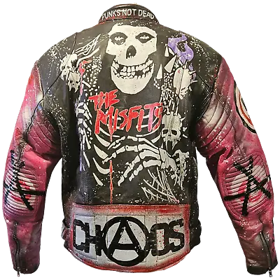 Buy Vintage Leather Spiked Hand Painted Bespoke Patches Punk Rock Jacket All Sizes • 174.30£