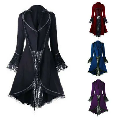 Buy Ladies Steampunk Victorian Gothic Coat Lace Jacket Medieval Vintage Womens Dress • 29.98£