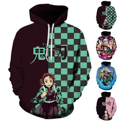 Buy Anime Demon Slayer Hoodie Kimetsu No Yaiba Print Pullover Hooded Sweatshirt Tops • 17.09£