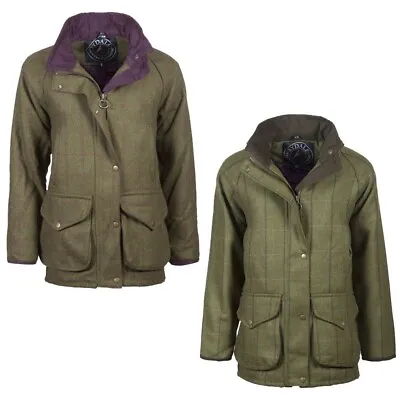 Buy Ladies Long Tweed Jacket Women's Check Tweed Wool Country Coat Farm Work • 86.99£