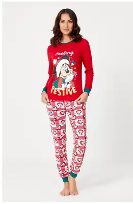 Buy New Disney Ladies Size 8-10 Mickey Mouse Jersey Cotton Christmas Pyjamas Set • 10.99£