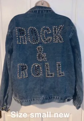 Buy Ladies Oversized Rock & Roll Studded Denim Jacket Size S/M New With Tags • 25£