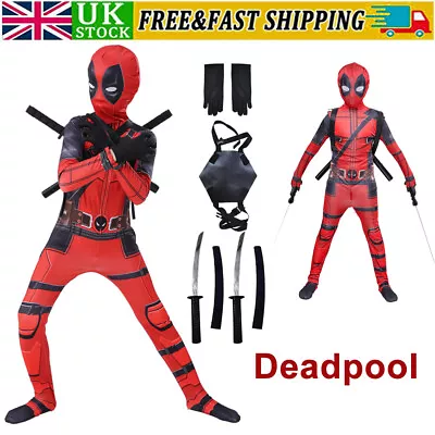 Buy Deadpool Costume Cosplay Kids Bodysuit Boy Children's Day Fancy Dress Party Xmas • 17.75£
