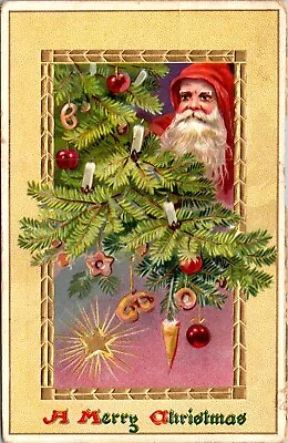 Buy Tuck Postcard Santa In Hoodie Christmas Tree With Candles Embossed Gilded 1910 • 38.42£