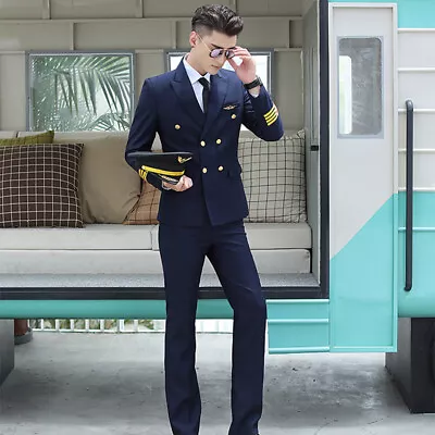 Buy 2023 New Men's Captain Suit Jacket Trousers Pilot Uniform Hot • 78.05£