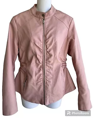 Buy Baccini Blush Vegan Leather Jacket Ladies Med Side Gathering Pockets Lined • 17.99£