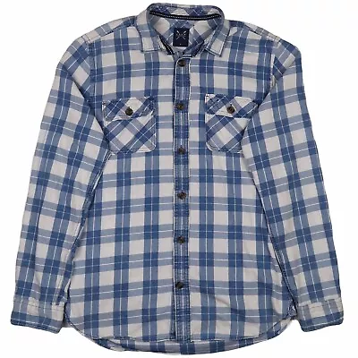 Buy Crew Clothing Shirt Mens Small Blue Plaid Check Logo Coastal Flannel Cotton • 6.45£