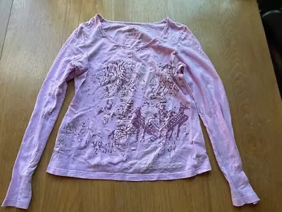 Buy Pink Long Sleeve T Shirt With Faded Details And Buttons Size S • 4.60£