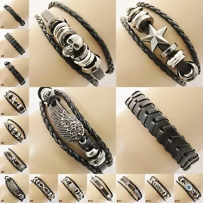 Buy Chunky Black Bracelet Wristband Cuff Surfer Boho Mens Womens Jewellery UK SELLER • 4.99£