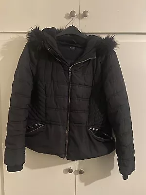 Buy Ladies M&S Black Short Coat With Hood Size 18 • 10£