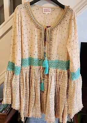 Buy Gypsy Queen Tunic Top Jacket In Beige And Turquoise • 15£