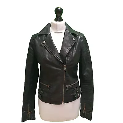 Buy NN393 Women's New Look Rough Leather Zipper Short Jacket Uk M 10 • 49.99£