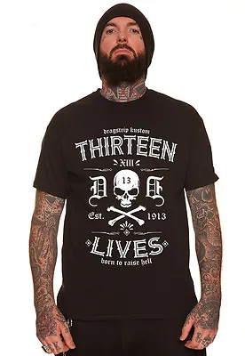 Buy Dragstrip Clothing 13 Lives Born To Raise Hell Biker Hot Rod Tattoo T`Shirt  • 25£