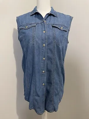 Buy Women’s Vintage Denim Vest Button Up Sleeveless Shirt Small Biker Style • 5.79£