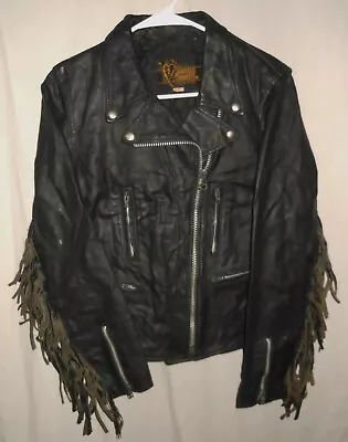 Buy Leather Motorcycle Fringe Jacket Classic Style Branded Garments Women's 12 • 95.55£