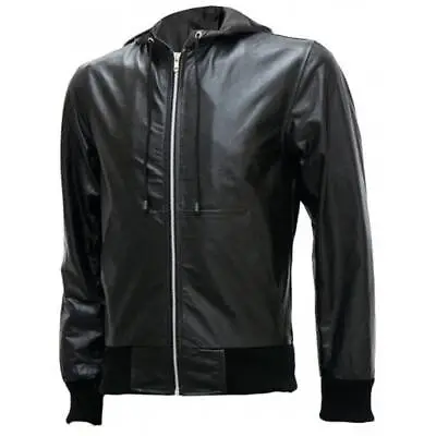 Buy Men's Biker Leather Jacket, Black Biker Real Leather Jacket With Hood • 29£