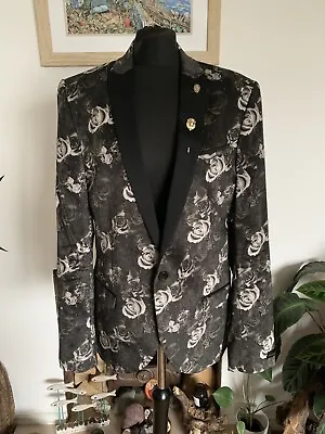 Buy Noose & Monkey Man Black Velvet Floral Blazer Jacket Tuxedo Size 44R - Men Suits • 49.99£