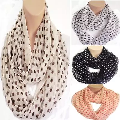 Buy New Spotty Circle Loop Infinity Scarf Snood Coffee, Blk, Wht & Coral • 7.99£