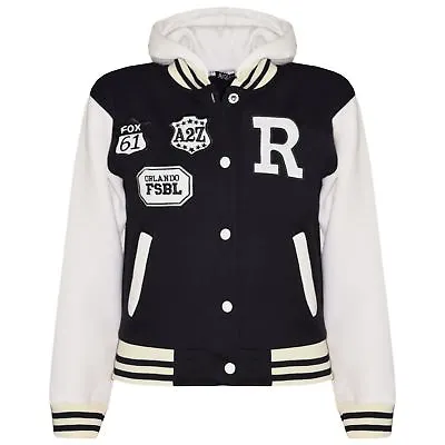 Buy Kids Baseball Hooded Black R Fashion NYC FOX Jacket Varsity Coat Girls Boys • 11.99£