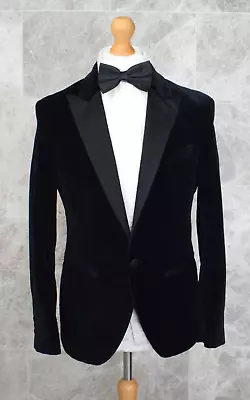 Buy New HACKETT Black Velvet Jacket Size 40S/50S Large Slim Formal Dinner Evening • 245£