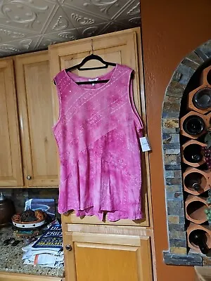 Buy Coral Bay Women's Boho Pink Tie-Dye Print Sequins Sleeveless Tunic Tank Top 3X  • 12.54£