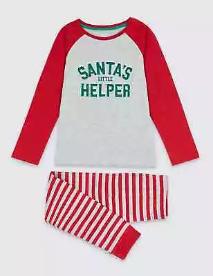 Buy   BNWT M&S Kids Christmas Santa's Little Helper Pyjama Set 11-12 Yrs      (ST94) • 9.99£
