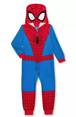 Buy Boys Spiderman One Piece Pajamas Costume Hoodie Union Suit 4 6 7 10 12 Halloween • 21.30£