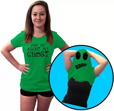 Buy Ask Me About My Ghost Halloween Flip Over Womens T-Shirt 8 Colours By Swagwear • 10.29£