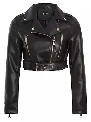 Buy Womens Biker Jacket Cropped Faux Leather PU Fitted Coat Size 8 10 12 14 New • 34.95£