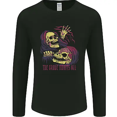 Buy The Grave Awaits All Grim Reaper Skulls Mens Long Sleeve T-Shirt • 11.99£
