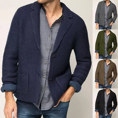 Buy Mens Single Breasted Sweater Knitted Blazer Coat Jacket Cardigan Office Outdoor • 23.51£