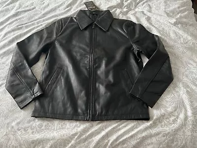 Buy Men Black Shirt Collar Vintage Black Leather Jacket Size L (lot 2) • 40£