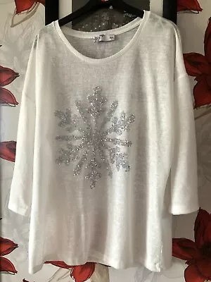 Buy Ladies Next Size 16 Ivory Fine Knit Silver Snowflake Christmas Jumper New • 13£