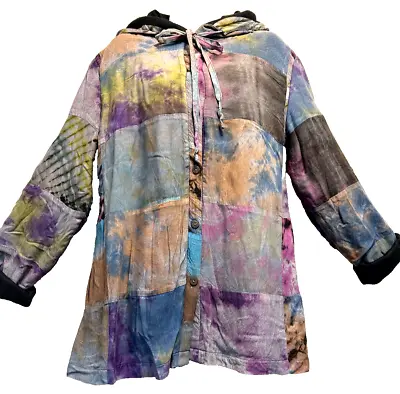 Buy Nw SACRED THREADS Gypsy Hippy Tie Dye Boho Patch Rayon Lined JACKET COAT TOP XL • 42.43£