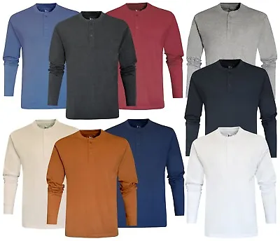 Buy Mens Henley Plain Long Sleeve Jersey Grandad Neck T-shirt Top Causal M - 3XL • 8.95£